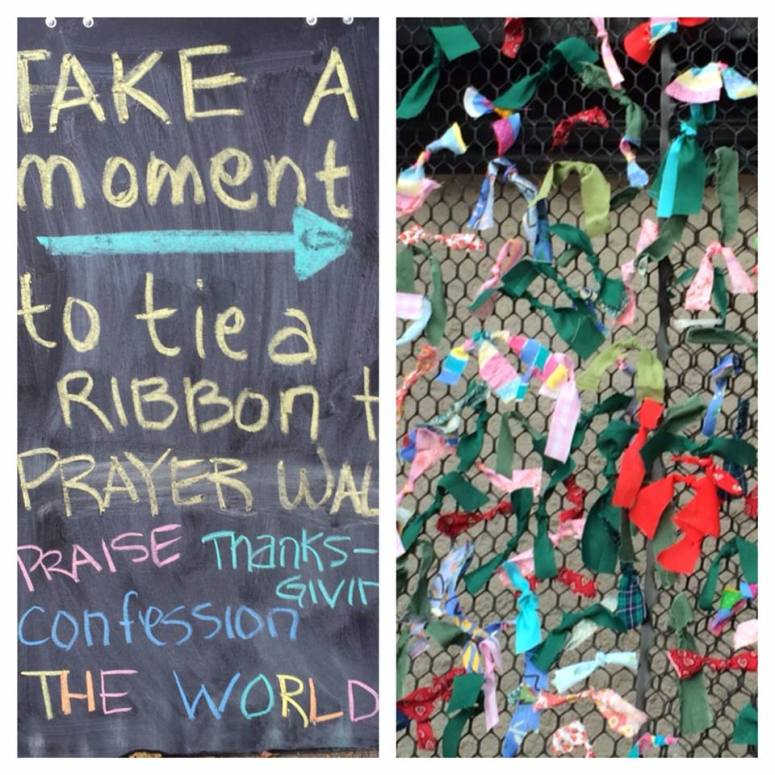 Passersby in the neighborhood were invited to add a prayer to ribbon prayer wall.